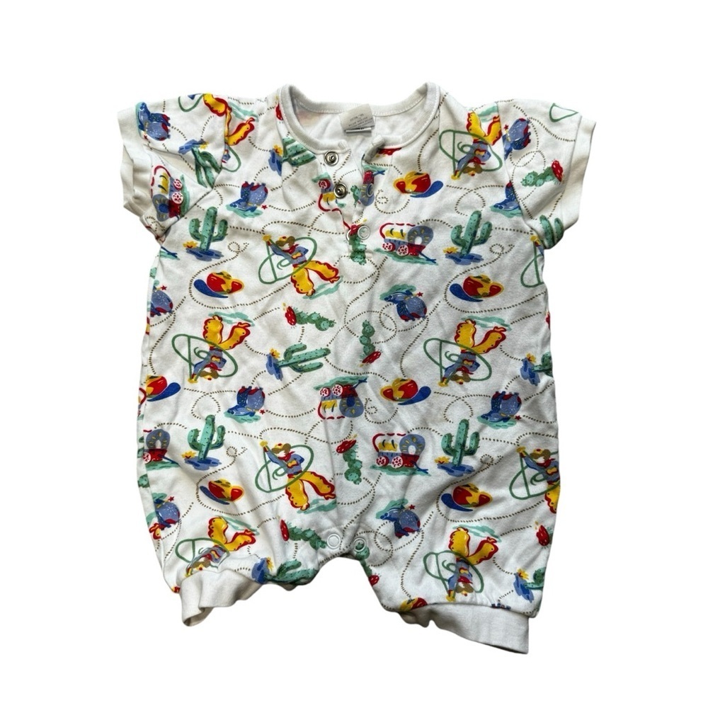 Vintage Agabang Baby Toddler 18 Month Romper Navy Cowboy Cactus  80s